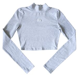Aritzia TNA Heathered Grey Cropped Long Sleeve Turtle Neck XXS